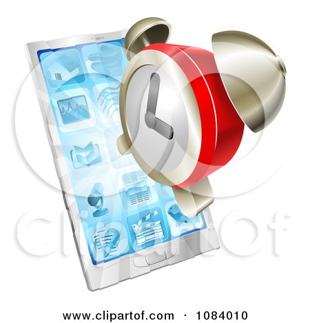 Clipart 3d Alarm Clock Over A Smart Phone - Royalty Free Vector Illustration by AtStockIllustration