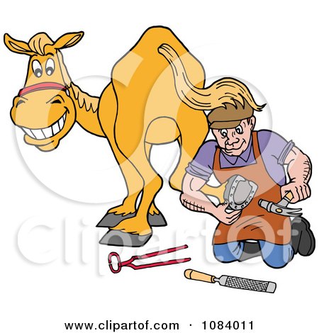 Clipart Blacksmith Working On A Horse Shoe - Royalty Free Vector Illustration by LaffToon