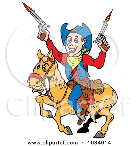 Clipart Cowboy Firing His Guns On Horseback - Royalty Free Vector Illustration by LaffToon