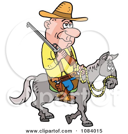 Clipart Cowboy Riding Horseback With A Rifle - Royalty Free Vector Illustration by LaffToon
