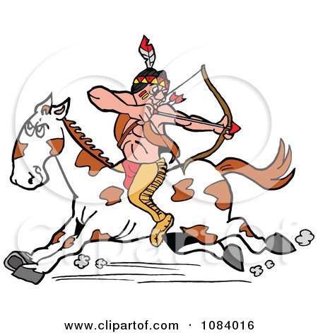 Clipart Native American Archer Turning Back And Aiming On A Horse - Royalty Free Vector Illustration by LaffToon