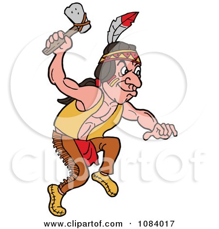 Clipart Native American Indian With An Axe - Royalty Free Vector Illustration by LaffToon
