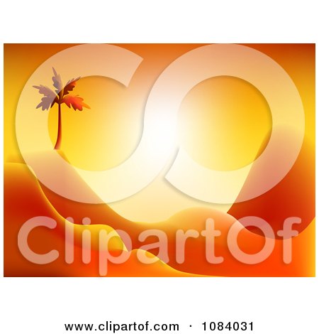 Clipart Orange Palm Tree And Hilly Desert Sunset - Royalty Free CGI Illustration by chrisroll
