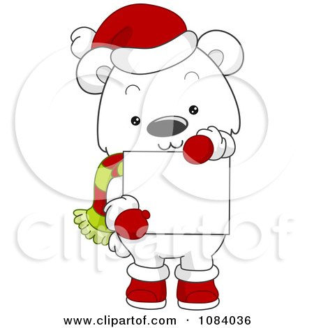 Clipart Christmas Polar Bear Holding A Sign - Royalty Free Vector Illustration by BNP Design Studio