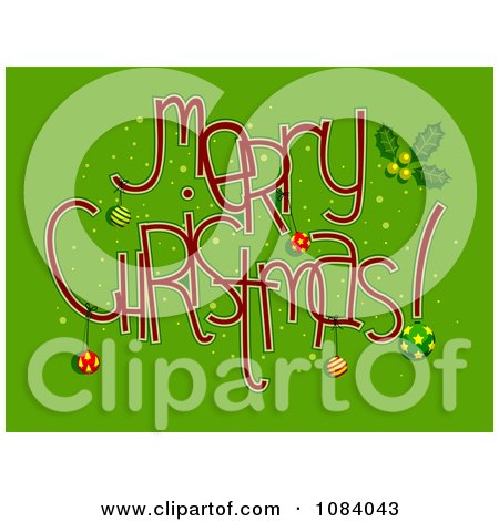 Clipart Red Merry Christmas Greeting On Green - Royalty Free Vector Illustration by BNP Design Studio