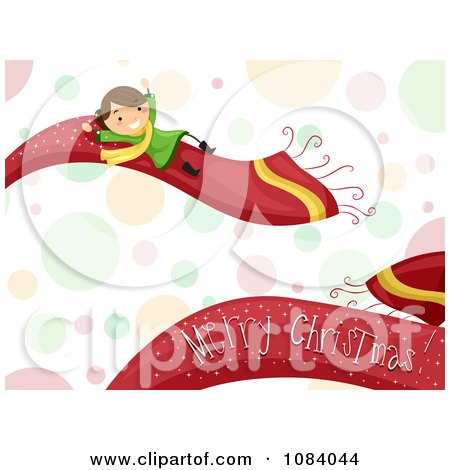 Clipart Stick Girl On A Merry Christmas Scarf Over Bubbles - Royalty Free Vector Illustration by BNP Design Studio