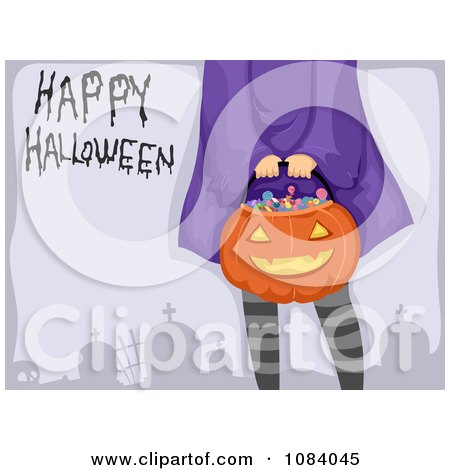 Clipart Purple Witch By A Graveyard With A Happy Halloween Greeting - Royalty Free Vector Illustration by BNP Design Studio