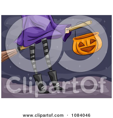 Clipart Purple Witch With A Broomstick - Royalty Free Vector Illustration by BNP Design Studio