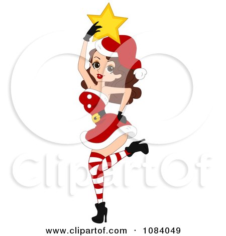 Clipart Christmas Pinup Woman With A Star - Royalty Free Vector Illustration by BNP Design Studio