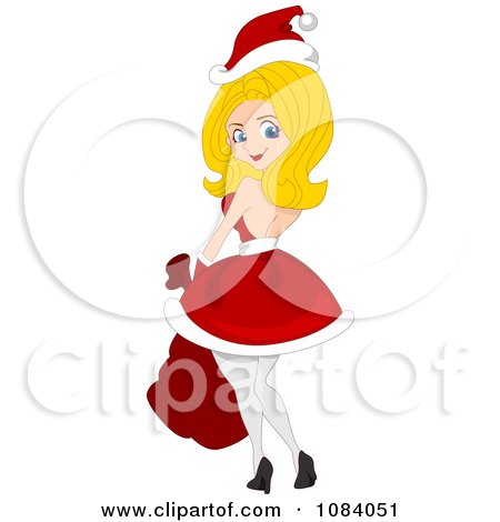 Clipart Christmas Pinup Woman In A Santa Suit Dress - Royalty Free Vector Illustration by BNP Design Studio