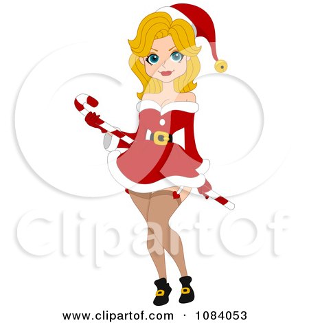 Clipart Christmas Pinup Woman With A Candy Cane - Royalty Free Vector Illustration by BNP Design Studio