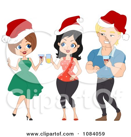 Clipart Man And Women Talking At A Christmas Party - Royalty Free Vector Illustration by BNP Design Studio