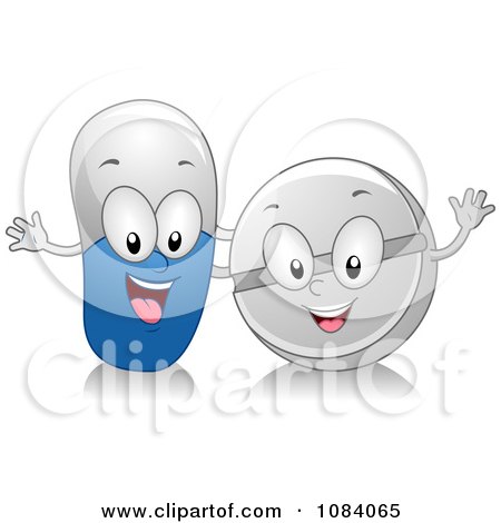 Clipart Waving Pill Characters - Royalty Free Vector Illustration by BNP Design Studio