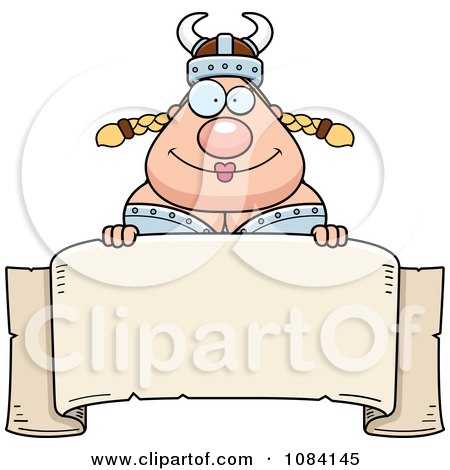 Clipart Chubby Female Viking Over A Banner - Royalty Free Vector Illustration by Cory Thoman