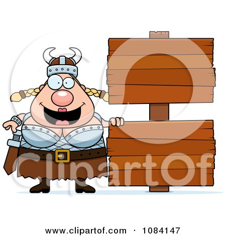 Clipart Chubby Female Viking With Signs - Royalty Free Vector Illustration by Cory Thoman