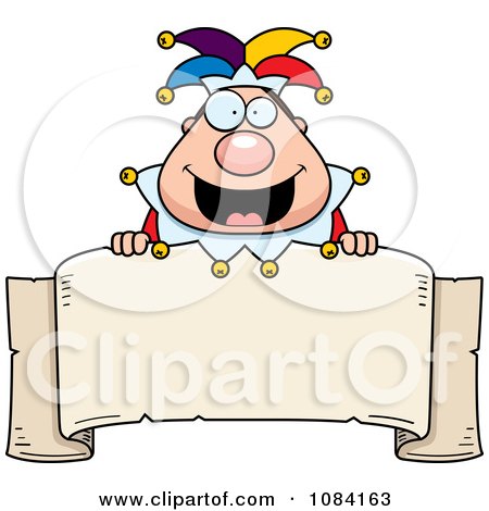 Clipart Chubby Jester Over A Banner - Royalty Free Vector Illustration by Cory Thoman