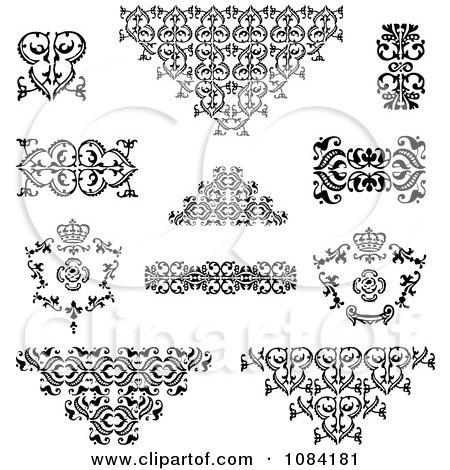 Clipart Black And White Vintage Design Elements - Royalty Free Vector Illustration by BestVector