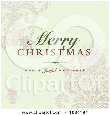 Clipart Merry Christmas And A Joyful New Year Greeting Over Damask - Royalty Free Vector Illustration by BestVector