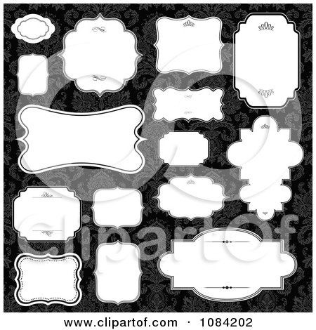 Clipart White Black Frames On Black Damask - Royalty Free Vector Illustration by BestVector