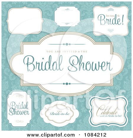 Clipart Bridal Shower Labels Over Turquoise Floral - Royalty Free Vector Illustration by BestVector
