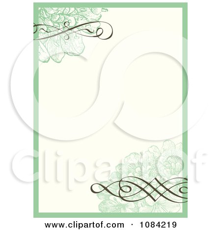 Clipart Green Flower And Swirl Frame Invitation Background - Royalty Free Vector Illustration by BestVector