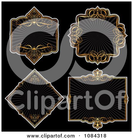 Clipart Gold And Black Swirl And Ray Frames - Royalty Free Vector Illustration by KJ Pargeter