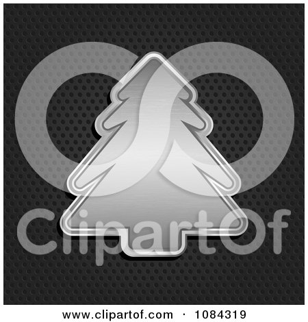 Clipart 3d Silver Christmas Tree Over Perforated Metal - Royalty Free Vector Illustration by KJ Pargeter