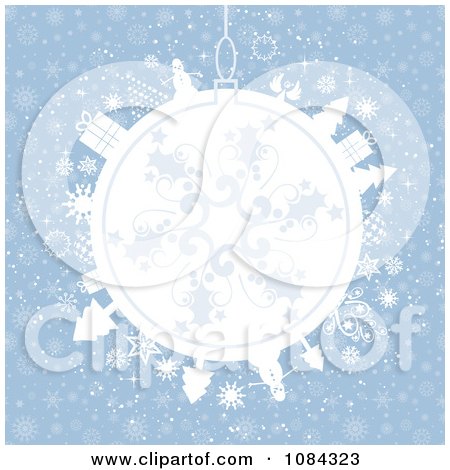 Clipart Christmas Bauble With A Swirl Design Over Blue Snowflakes - Royalty Free Vector Illustration by KJ Pargeter