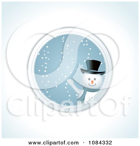 Clipart Snowman Waving Through A Round Window - Royalty Free Vector Illustration by elaineitalia