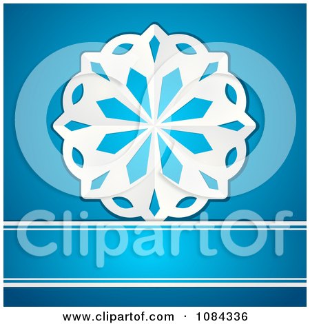 Clipart 3d White Paper Snowflake On Blue - Royalty Free Vector Illustration by elaineitalia