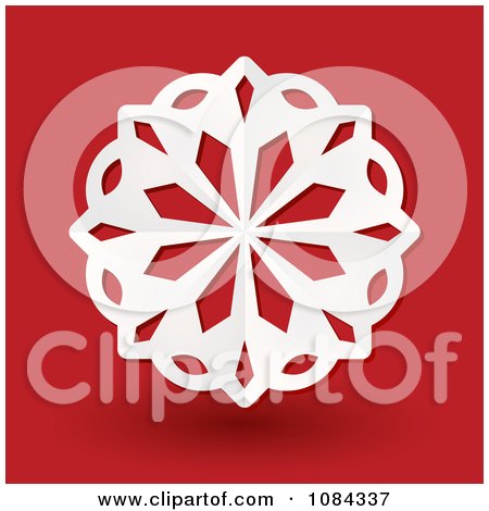 Clipart 3d White Paper Snowflake On Red - Royalty Free Vector Illustration by elaineitalia
