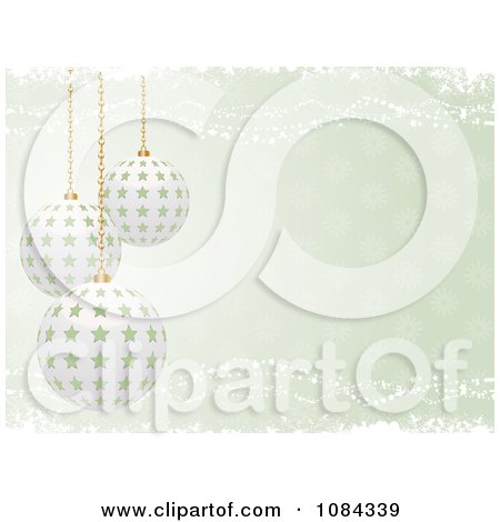 Clipart Pastel Green Christmas Background With 3d Star Baubles - Royalty Free Vector Illustration by elaineitalia