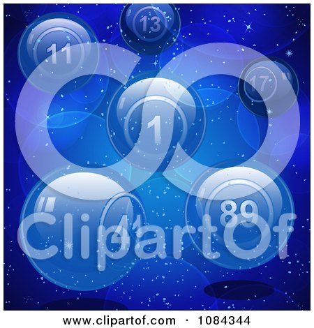 Clipart 3d Blue Glass Lottery Or Bingo Balls On Blue - Royalty Free Vector Illustration by elaineitalia