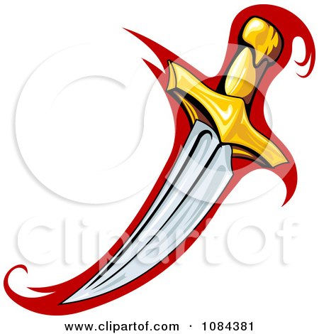 Clipart Gold Handled Dagger Over Red - Royalty Free Vector Illustration by Vector Tradition SM