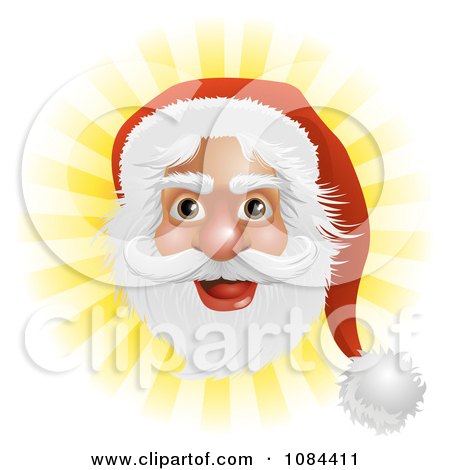 Clipart Santas Face Over Yellow Rays - Royalty Free Vector Illustration by AtStockIllustration