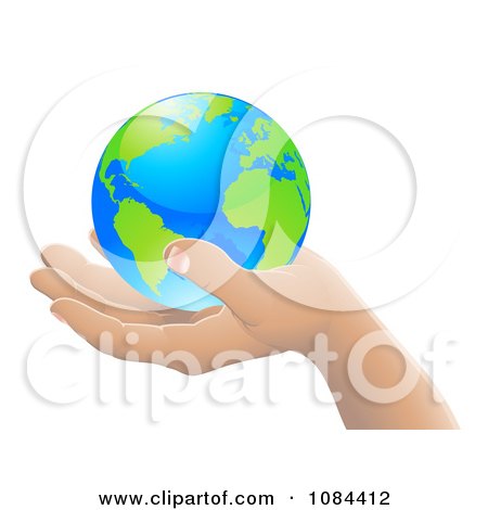 Clipart 3d Hand Holding Earth Featuring The Atlantic - Royalty Free Vector Illustration by AtStockIllustration