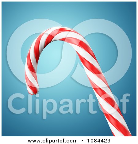 Clipart 3d Peppermint Candy Cane Over Blue - Royalty Free CGI Illustration by Mopic