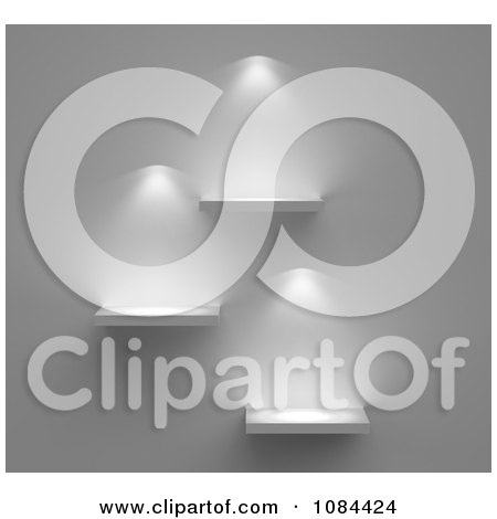 Clipart Three 3d Lighted Shelves On A Gray Wall - Royalty Free CGI Illustration by Mopic