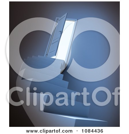 Clipart 3d Staircase Leading To An Open Door With Bright Light - Royalty Free CGI Illustration by Mopic