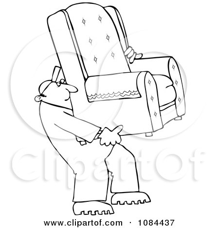Clipart Outlined Furniture Repo Or Delivery Man Carrying A Chair - Royalty Free Vector Illustration by djart