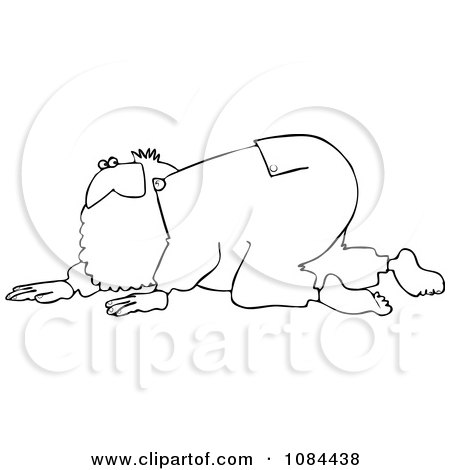 Clipart Outlined Santa Crawling And Searching - Royalty Free Vector Illustration by djart