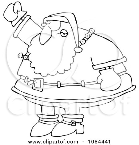 Clipart Outlined Santa Waving His Fist In The Air - Royalty Free Vector Illustration by djart