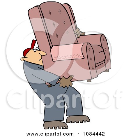 Clipart Furniture Repo Or Delivery Man Carrying A Chair - Royalty Free Vector Illustration by djart