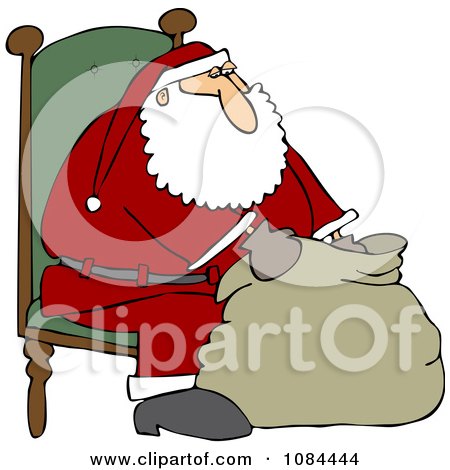 Clipart Santa Sitting In A Chair And Looking Into His Bag - Royalty Free Vector Illustration by djart