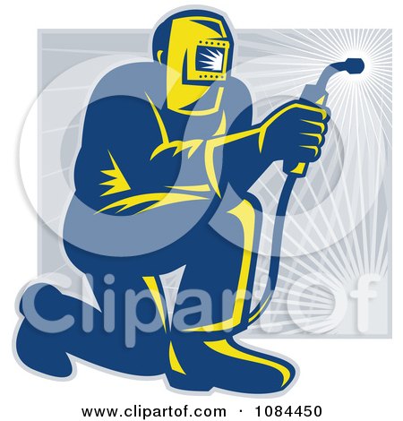 Clipart Retro Welder Kneeling - Royalty Free Vector Illustration by patrimonio