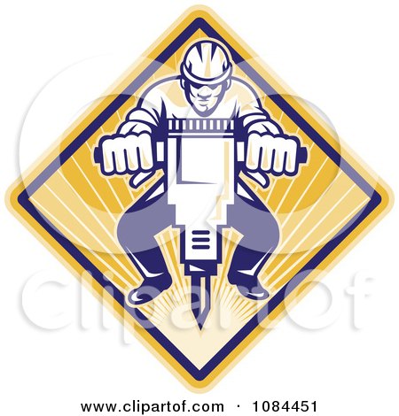 Clipart Retro Construction Worker Operating A Jackhammer - Royalty Free Vector Illustration by patrimonio