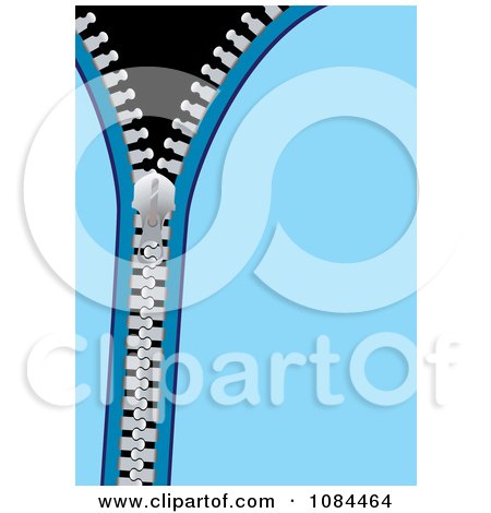 Clipart Silver Zipper In Blue Cloth Revealing Black - Royalty Free Vector Illustration by michaeltravers