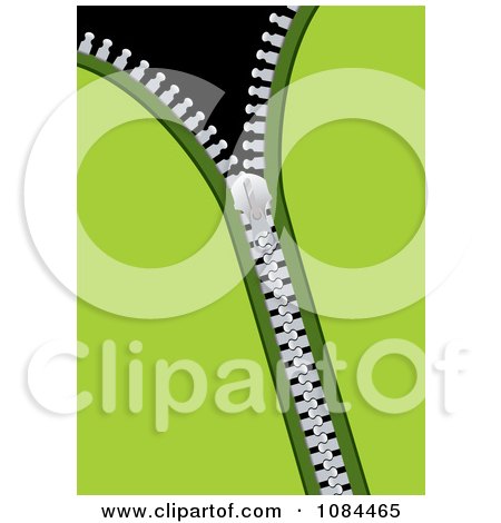 Clipart Silver Zipper In Green Cloth Revealing Black - Royalty Free Vector Illustration by michaeltravers