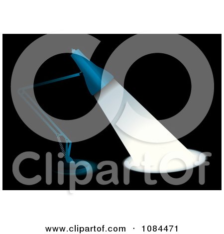 Clipart 3d Blue Desk Lamp Shining Light Over Black - Royalty Free Vector Illustration by michaeltravers