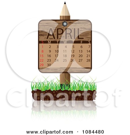 Clipart Wooden Pencil APRIL Calendar Sign With Soil And Grass - Royalty Free Vector Illustration by Andrei Marincas